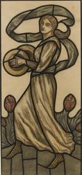 Musiker med cymbaler, ritning för ett glasmålningsfönster, ca 1918 (wc över blyerts på papper)